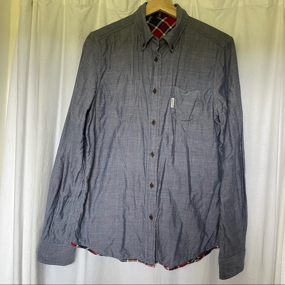 Ben Sherman double-cloth reversible button up shirt, plaid / chambray - Picture 4 of 7